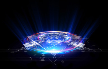 Empty podium. Disco panel. Rays view. Show magic party. Sports style. .Bright space. Stand square. Vivid stage. Exhibition space. Core..Demo place. 3d render. Glint check scene. Glare bright blocks.