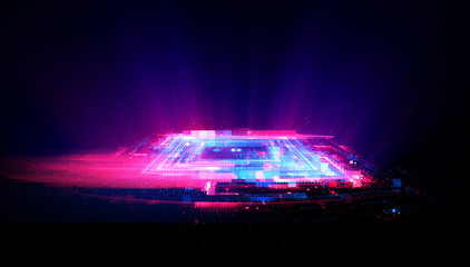 Empty podium. Disco panel. Rays view. Show magic party. Sports style. .Bright space. Stand square. Vivid stage. Exhibition space. Core..Demo place. 3d render. Glint check scene. Glare bright blocks.