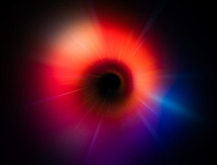 Colorful abstract radiant flash. Explosion hyper acceleration race .for speed in futuristic outer space. Star on dark background. .Magic explosion star with particles. Light effect.
