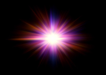 Fototapeta premium Colorful abstract radiant flash. Explosion hyper acceleration race .for speed in futuristic outer space. Star on dark background. .Magic explosion star with particles. Light effect.