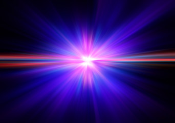 Colorful abstract radiant flash. Explosion hyper acceleration race .for speed in futuristic outer space. Star on dark background. .Magic explosion star with particles. Light effect.