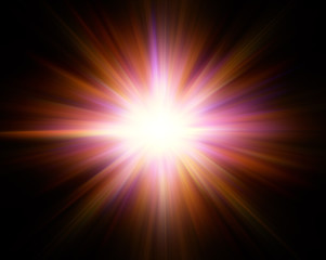 Obraz premium Colorful abstract radiant flash. Explosion hyper acceleration race .for speed in futuristic outer space. Star on dark background. .Magic explosion star with particles. Light effect.