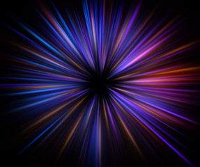 Colorful abstract radiant flash. Explosion hyper acceleration race .for speed in futuristic outer space. Star on dark background. .Magic explosion star with particles. Light effect.