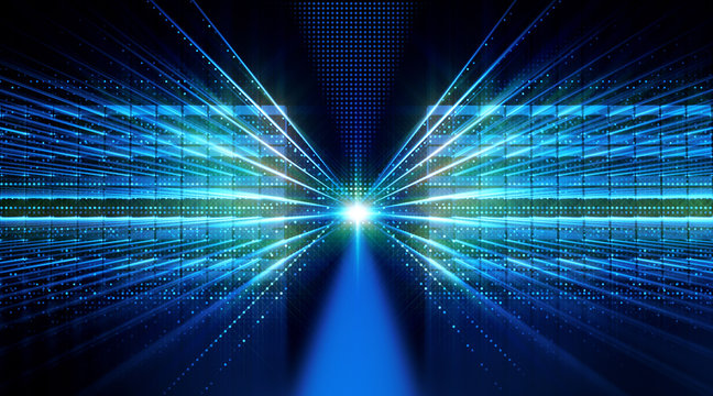 3d illustration. Data storage service. Server room..Modern web network. Internet connection. .Quantum computer system. Blockchain technology..Grid and lines. Hosting domain. Electronic device.