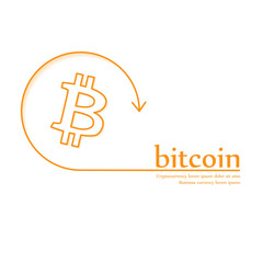 Obraz premium Bitcoin money stylized thin line art orange icon with text. Crypto-currency internet or electronic coin. Isolated vector banner for business