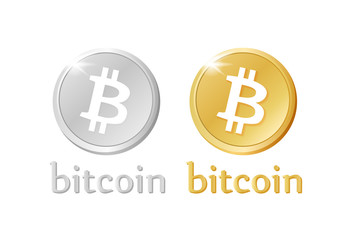Bitcoin money stylized gold and silver icons. Crypto-currency internet or electronic coin. Isolated vector sign for business