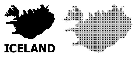 Fototapeta na wymiar Vector Halftone Pattern and Solid Map of Iceland
