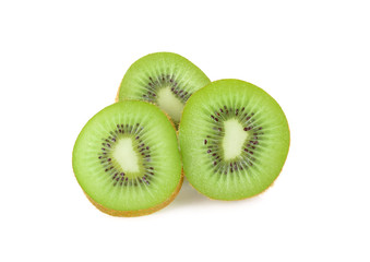 fresh sliced and half cut green kiwi on white background