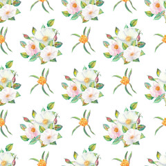 Seamless pattern. Flowers and fruits of rose hips Watercolor. Flower illustrations. Bohemian bouquets of flowers, wreaths, wedding compositions, anniversary, birthday, invitations greeting cards