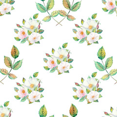 Seamless pattern. Flowers and fruits of rose hips Watercolor. Flower illustrations. Bohemian bouquets of flowers, wreaths, wedding compositions, anniversary, birthday, invitations greeting cards