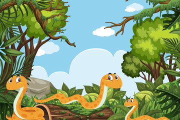 Snakes in jungle scene