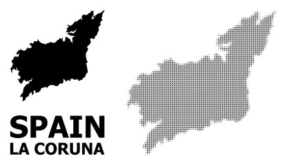 Obraz premium Vector Halftone Mosaic and Solid Map of La Coruna Province