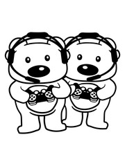 teddys 2 freunde nerd gamer controller geek konsole spielen spiele games zocken süßer kleiner bär bärchen kuscheltier grizzly spielzeug baby kind niedlich clipart comic cartoon design