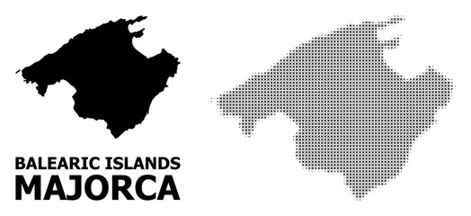 Obraz premium Vector Halftone Pattern and Solid Map of Majorca