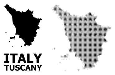 Obraz premium Vector Halftone Mosaic and Solid Map of Tuscany Region