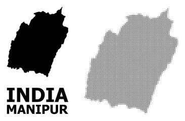 Obraz premium Vector Halftone Mosaic and Solid Map of Manipur State