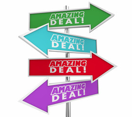 Amazing Deal Big Savings Sale Discount Save Money Arrow Signs Choices Sales 3d Illustration