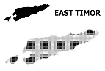 Vector Halftone Mosaic and Solid Map of East Timor