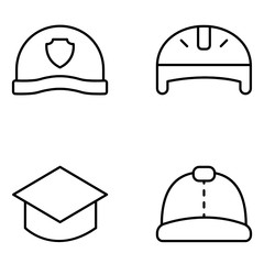 Hats and Helmets Vector Line Icon Set