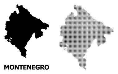 Fototapeta na wymiar Vector Halftone Pattern and Solid Map of Montenegro