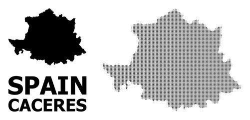 Vector Halftone Mosaic and Solid Map of Caceres Province