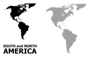 Vector Halftone Pattern and Solid Map of South and North America