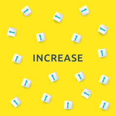 business increase concept with arrow up symbol on messy block. Growth step with vector illustration for success process, rise income salary rate, finance performance of return on investment ROI.
