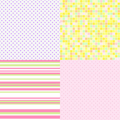 Set of seamless multicolored patterns. Checkered background. Abstract geometric wallpaper of the surface. Striped texture. Print for posters, t-shirts and textiles. Doodles for work and business