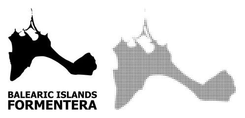 Vector Halftone Pattern and Solid Map of Formentera Island