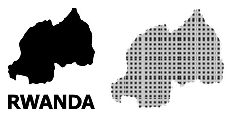 Obraz premium Vector Halftone Mosaic and Solid Map of Rwanda