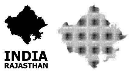 Vector Halftone Pattern and Solid Map of Rajasthan State