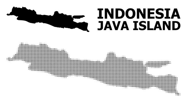 Vector Halftone Mosaic and Solid Map of Java Island