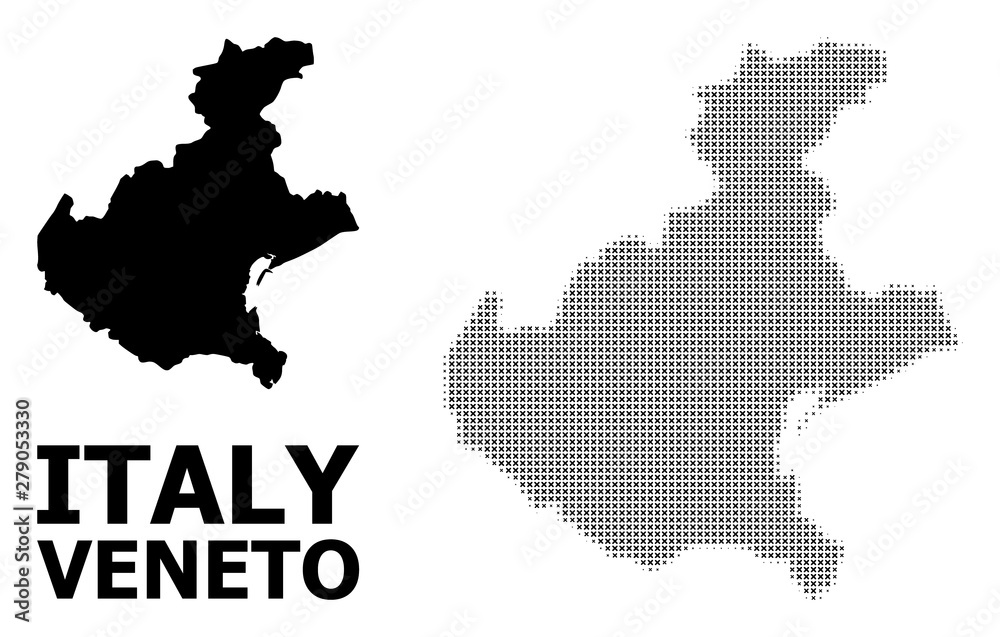 Wall mural Vector Halftone Mosaic and Solid Map of Veneto Region