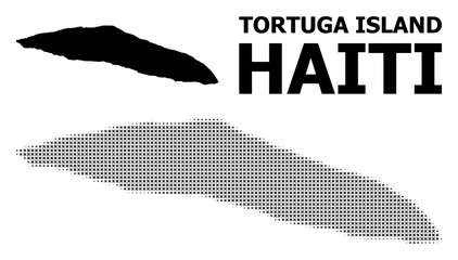 Vector Halftone Pattern and Solid Map of Haiti Tortuga Island