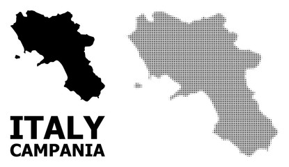 Fototapeta na wymiar Vector Halftone Pattern and Solid Map of Campania Region