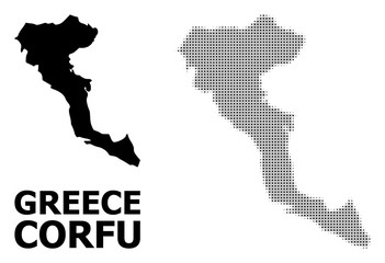 Vector Halftone Pattern and Solid Map of Corfu Island