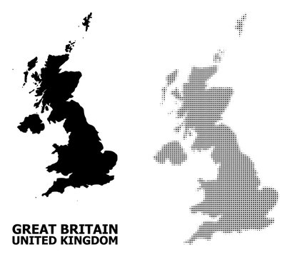 Vector Halftone Pattern and Solid Map of United Kingdom