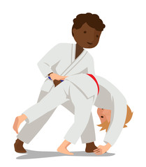 Children are practicing, defending skills in uniform