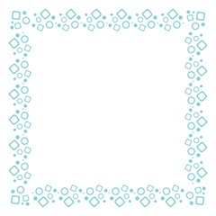 Vector blue square frame with geometric pattern of circles and squares. Design of postcards, booklets, invitations, albums.