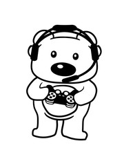 nerd teddy gamer controller geek konsole spielen spiele games zocken süßer kleiner bär bärchen kuscheltier grizzly spielzeug baby kind niedlich clipart comic cartoon design