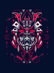 samurai head logo illustration with sacred geometry pattern as the background for any digital or apparel stuff