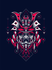 samurai head logo illustration with sacred geometry pattern as the background for any digital or apparel stuff