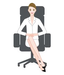 The young woman who sits down on a chair with a smile