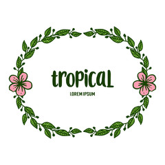 Natural leaf flower frame isolated on white background, summer tropical. Vector