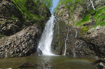 Fototapeta na wymiar High Ugledar waterfall, Sakhalin island