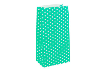 One turquoise box with white dots