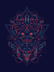 jatayu barong the culture mask from Balinese with sacred geometry pattern as the background