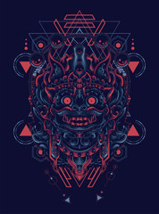 jatayu barong the culture mask from Balinese with sacred geometry pattern as the background