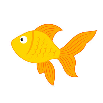 Simple vector illustration of yellow fish for children. aquarium small cartoon cute gold fish