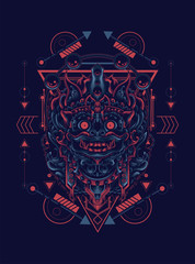 jatayu barong the culture mask from Balinese with sacred geometry pattern as the background